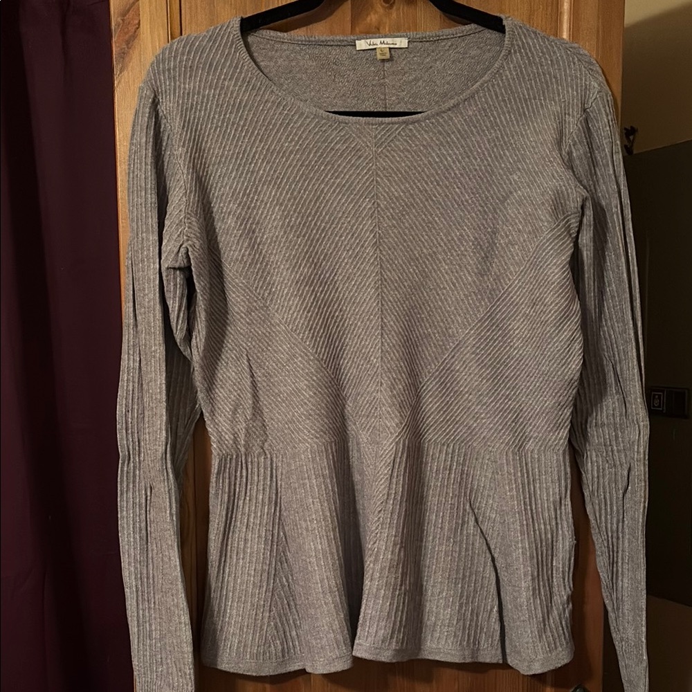 Grey Ribbed peplum sweater